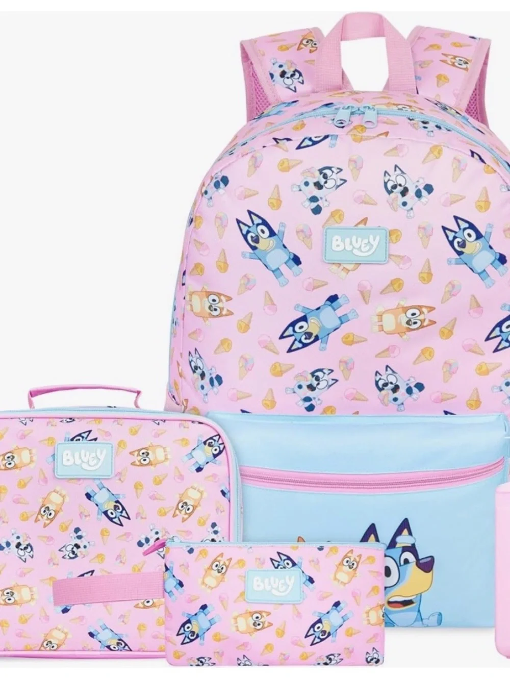 Bluey pink Kids 4 pc Backpack Set with Lunch Bag, Pencil Case, water bottle NEW